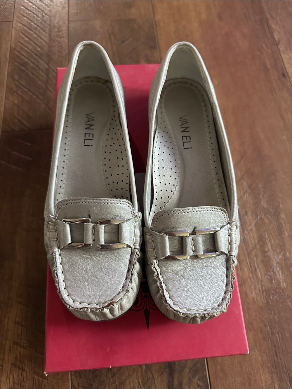 Van Eli Metallic Gold Leather Loafers with Bow Accent